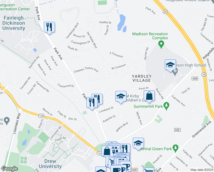 map of restaurants, bars, coffee shops, grocery stores, and more near 44 North Street in Madison