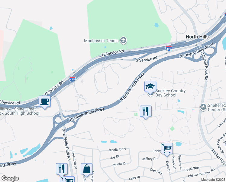 map of restaurants, bars, coffee shops, grocery stores, and more near 14 Belvedere Court in Manhasset