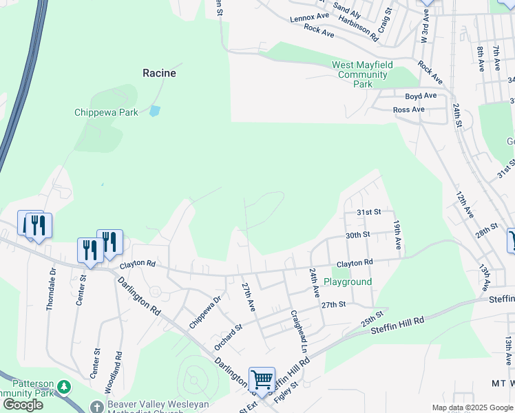 map of restaurants, bars, coffee shops, grocery stores, and more near 47 Sunnyhill Drive in Beaver Falls