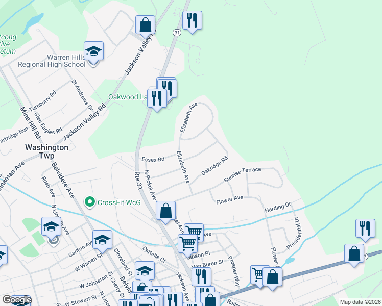 map of restaurants, bars, coffee shops, grocery stores, and more near 2 Village Gate Road in Washington
