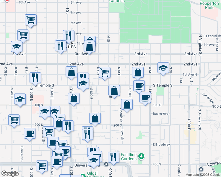 map of restaurants, bars, coffee shops, grocery stores, and more near 14 900 East in Salt Lake City