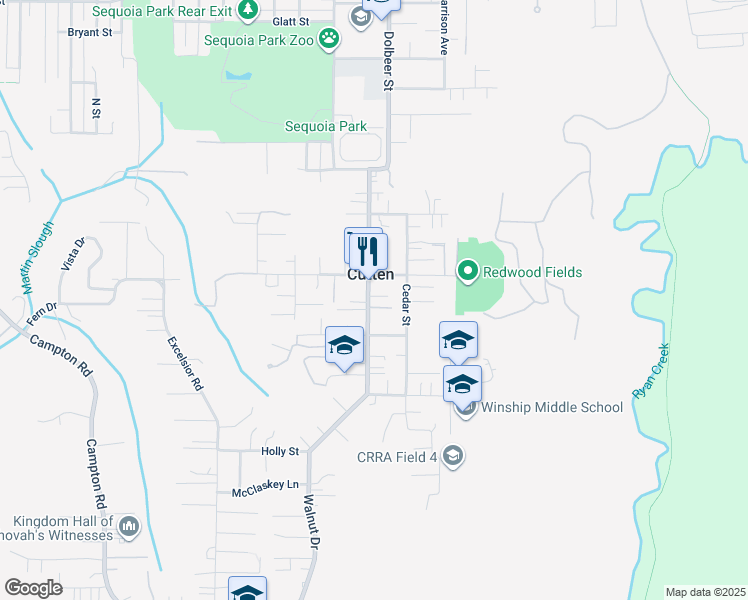 map of restaurants, bars, coffee shops, grocery stores, and more near 4060 Walnut Drive in Eureka