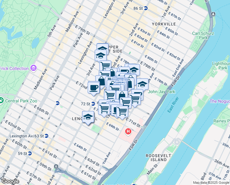 map of restaurants, bars, coffee shops, grocery stores, and more near in New York