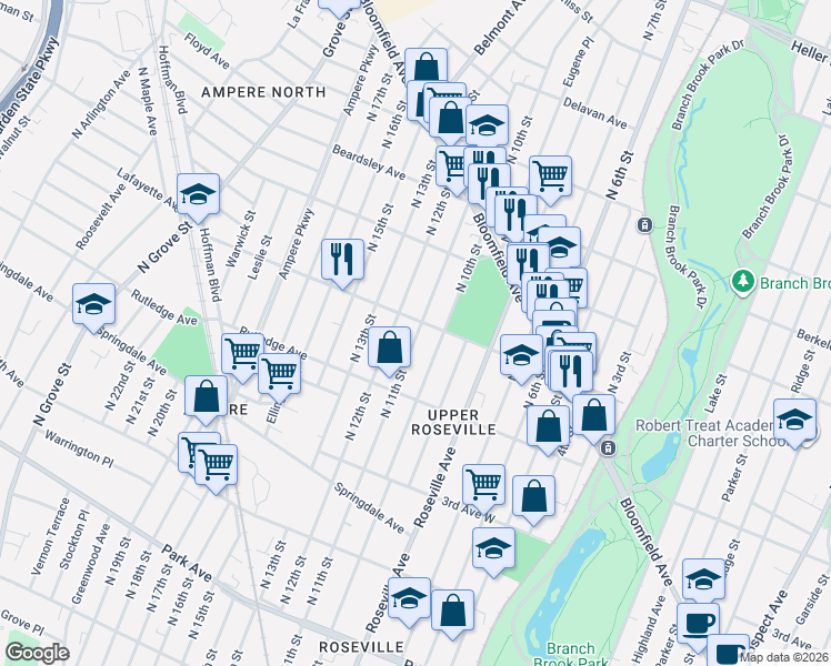 map of restaurants, bars, coffee shops, grocery stores, and more near 284 1st Avenue in Newark