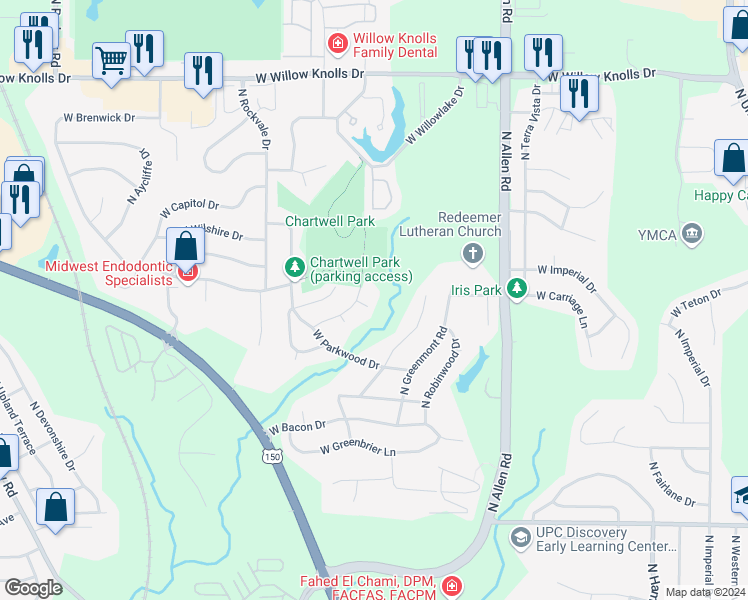map of restaurants, bars, coffee shops, grocery stores, and more near 2919 West Vassar Court in Peoria
