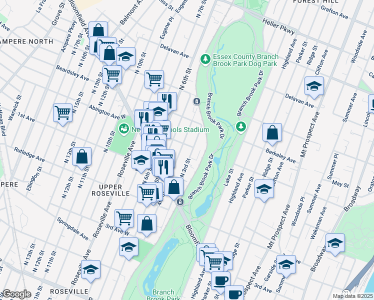 map of restaurants, bars, coffee shops, grocery stores, and more near 611 4th Street in Newark