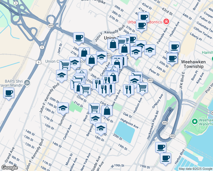 map of restaurants, bars, coffee shops, grocery stores, and more near 513 26th Street in Union City