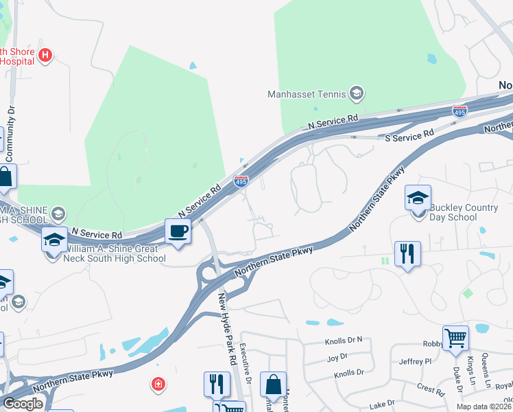 map of restaurants, bars, coffee shops, grocery stores, and more near 4000 Royal Court in Manhasset
