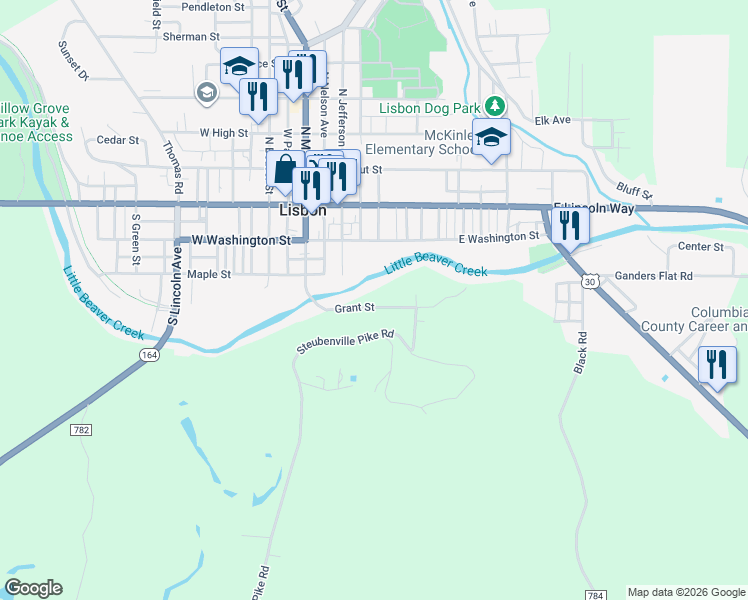 map of restaurants, bars, coffee shops, grocery stores, and more near 39055 Grant Street in Lisbon