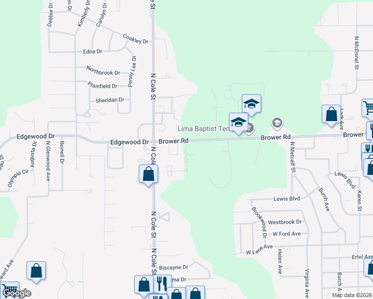 map of restaurants, bars, coffee shops, grocery stores, and more near 2240 Molly Avenue in Lima