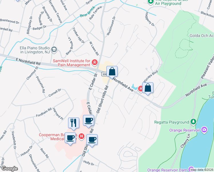 map of restaurants, bars, coffee shops, grocery stores, and more near 17 Dogwood Road in West Orange