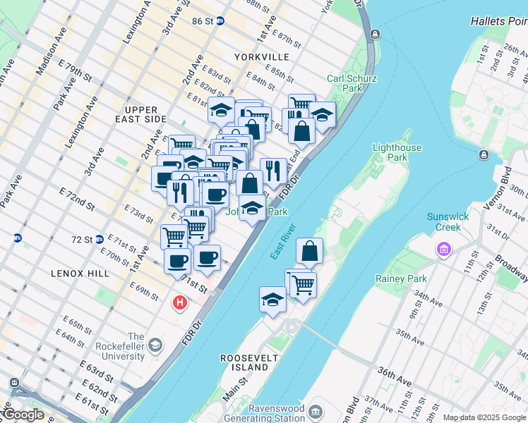 map of restaurants, bars, coffee shops, grocery stores, and more near 530 East 78th Street in New York