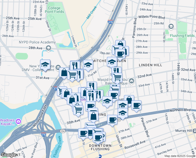 map of restaurants, bars, coffee shops, grocery stores, and more near 70 138th Street in Queens