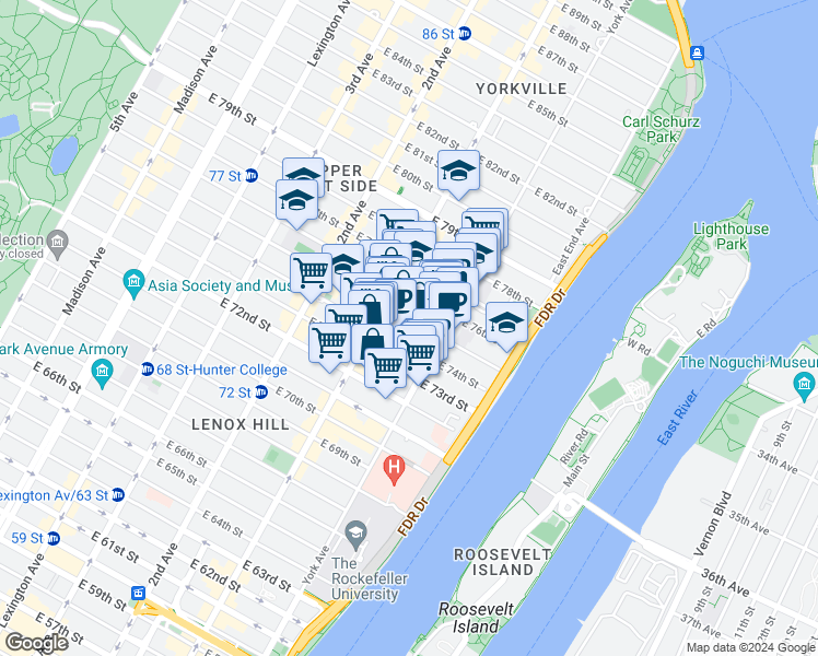 map of restaurants, bars, coffee shops, grocery stores, and more near in New York