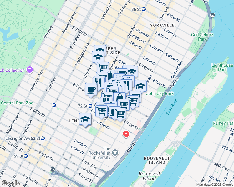 map of restaurants, bars, coffee shops, grocery stores, and more near in New York
