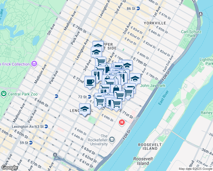 map of restaurants, bars, coffee shops, grocery stores, and more near in New York