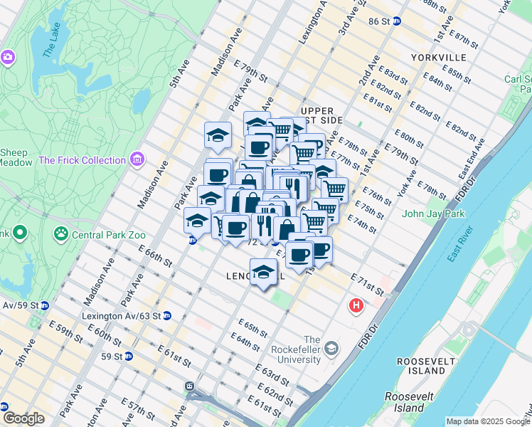 map of restaurants, bars, coffee shops, grocery stores, and more near in New York