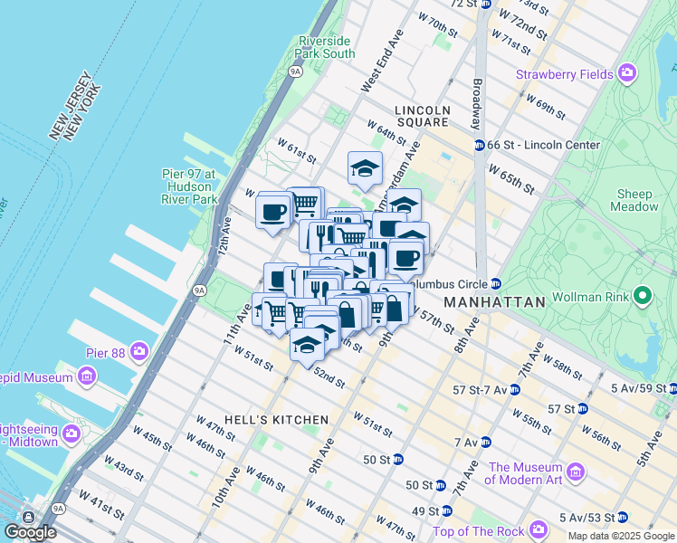 map of restaurants, bars, coffee shops, grocery stores, and more near in New York