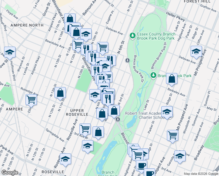 map of restaurants, bars, coffee shops, grocery stores, and more near 588 North 5th Street in Newark