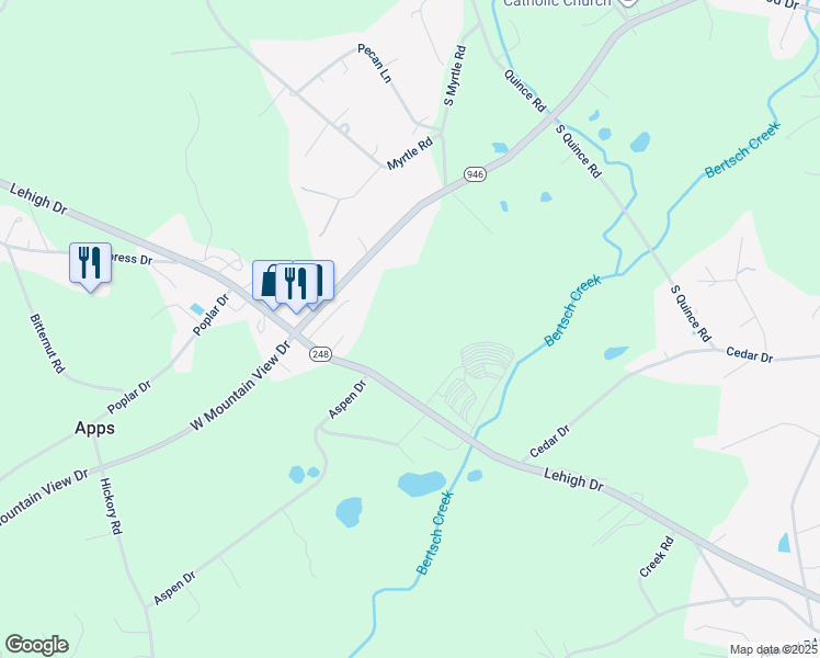 map of restaurants, bars, coffee shops, grocery stores, and more near 4560 Lehigh Drive in Walnutport