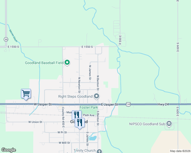 map of restaurants, bars, coffee shops, grocery stores, and more near 210 East Monroe Street in Goodland