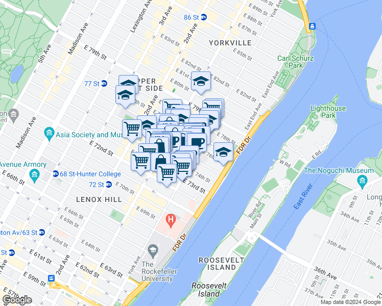 map of restaurants, bars, coffee shops, grocery stores, and more near in New York