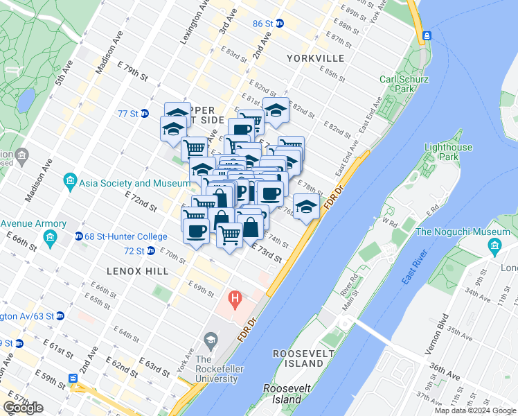 map of restaurants, bars, coffee shops, grocery stores, and more near in New York
