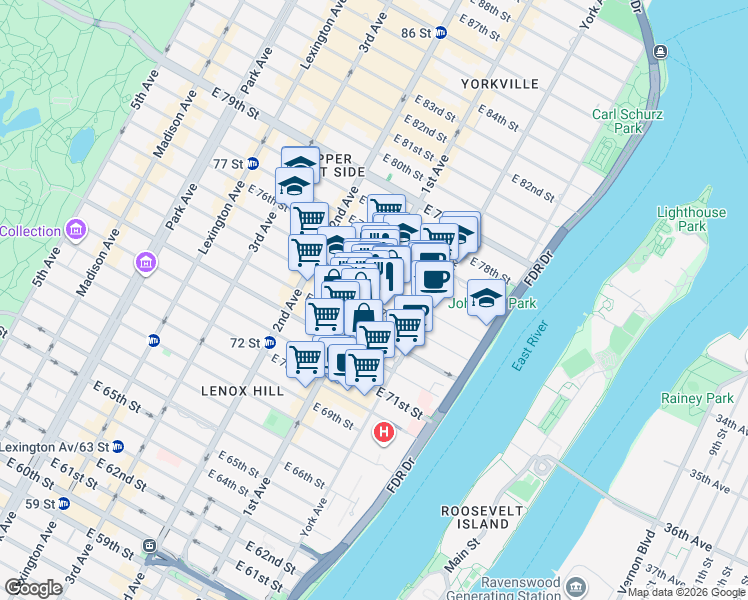 map of restaurants, bars, coffee shops, grocery stores, and more near in New York