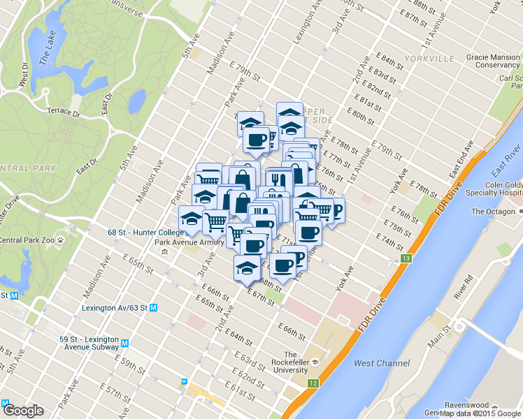 map of restaurants, bars, coffee shops, grocery stores, and more near in New York