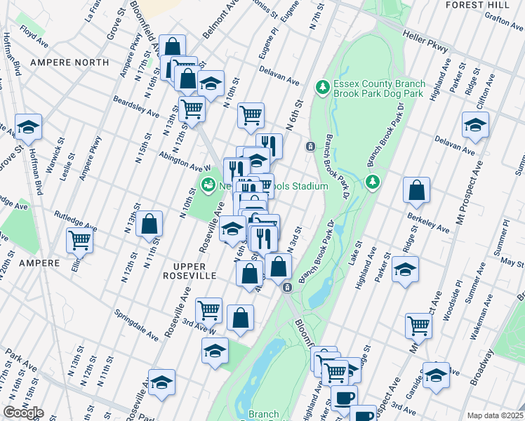 map of restaurants, bars, coffee shops, grocery stores, and more near 588 North 5th Street in Newark