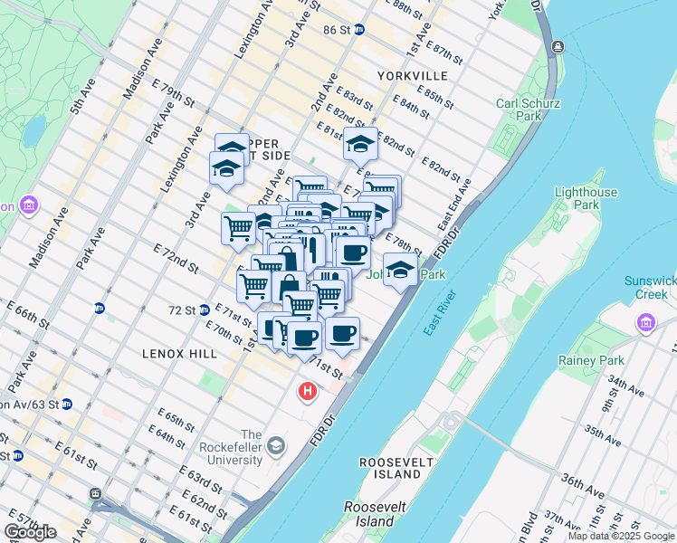 map of restaurants, bars, coffee shops, grocery stores, and more near in New York