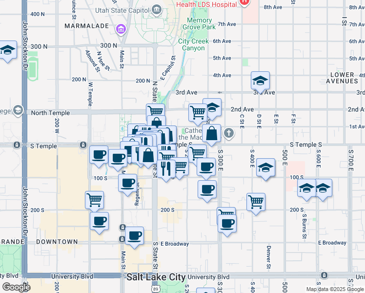 map of restaurants, bars, coffee shops, grocery stores, and more near 4 200 East in Salt Lake City