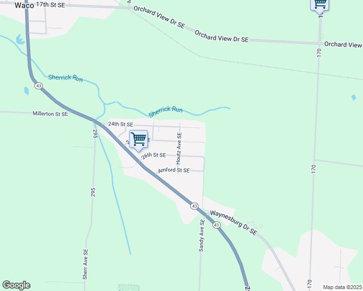 map of restaurants, bars, coffee shops, grocery stores, and more near 3208 24th Street Southeast in Canton