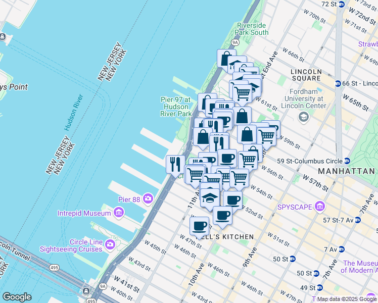 map of restaurants, bars, coffee shops, grocery stores, and more near 760 Joe DiMaggio Highway in New York