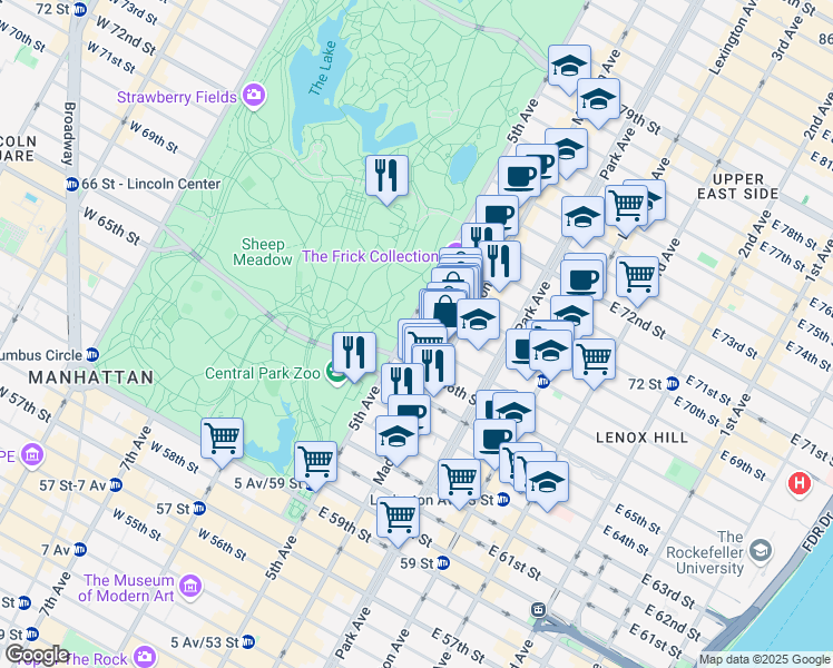 map of restaurants, bars, coffee shops, grocery stores, and more near in New York