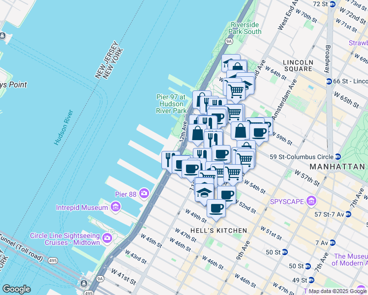 map of restaurants, bars, coffee shops, grocery stores, and more near 760 Joe DiMaggio Highway in New York