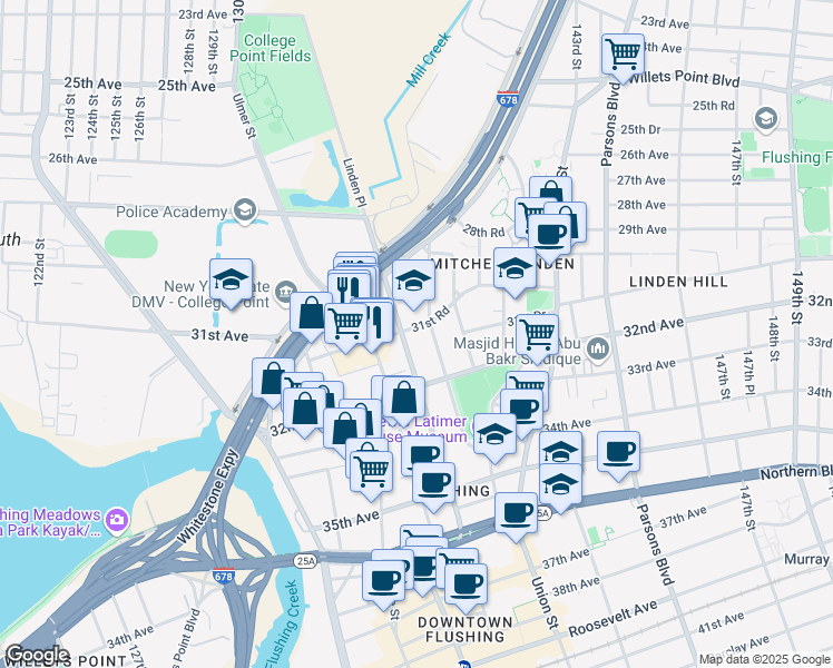 map of restaurants, bars, coffee shops, grocery stores, and more near 49 137th Street in Queens