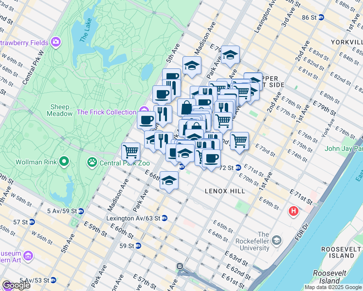 map of restaurants, bars, coffee shops, grocery stores, and more near in New York