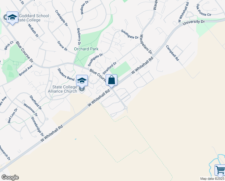 map of restaurants, bars, coffee shops, grocery stores, and more near 900 West Whitehall Road in State College