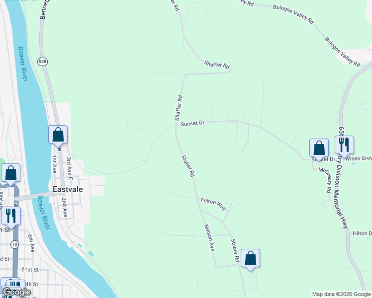 map of restaurants, bars, coffee shops, grocery stores, and more near 392 Stuber Road in New Brighton