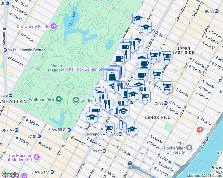 map of restaurants, bars, coffee shops, grocery stores, and more near in New York