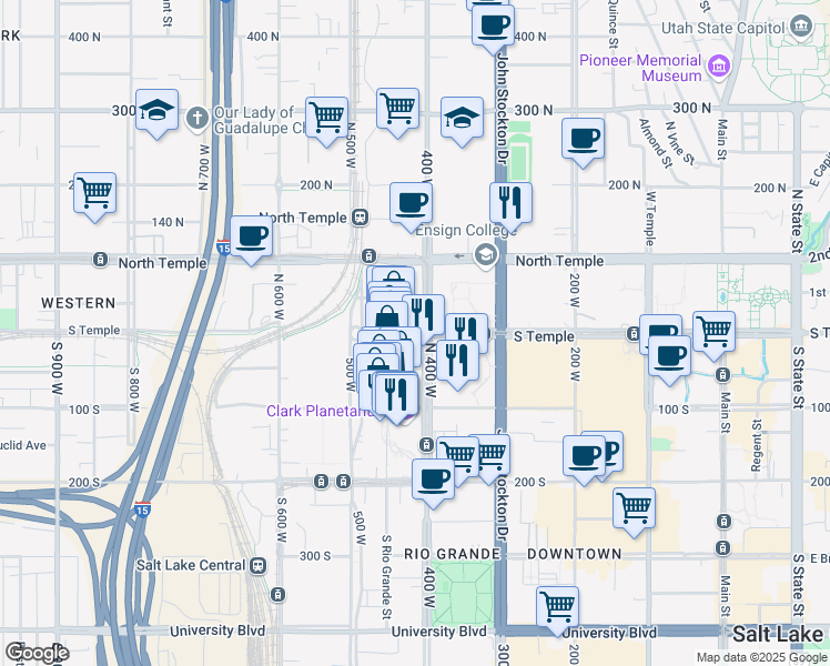 map of restaurants, bars, coffee shops, grocery stores, and more near 49N North 400 West in Salt Lake City