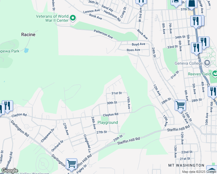 map of restaurants, bars, coffee shops, grocery stores, and more near 47 Colonial Oaks in Beaver Falls