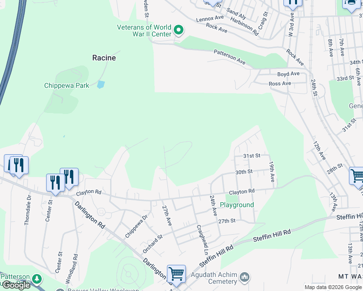 map of restaurants, bars, coffee shops, grocery stores, and more near 120 Sunnyhill Drive in Beaver Falls