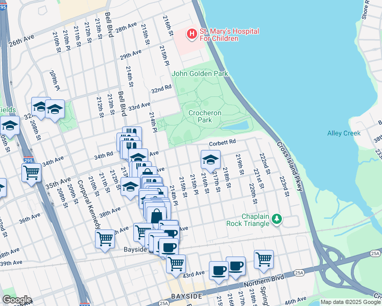 map of restaurants, bars, coffee shops, grocery stores, and more near 40 35th Avenue in Queens