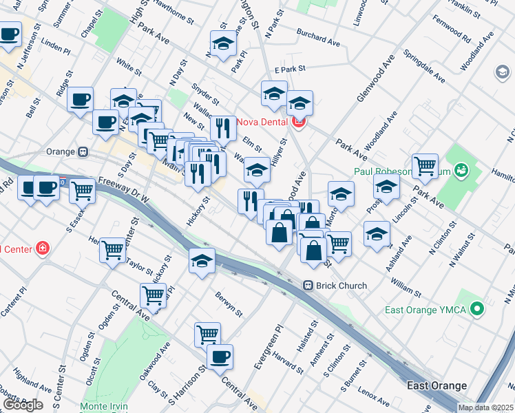 map of restaurants, bars, coffee shops, grocery stores, and more near 61 William Street in City of Orange