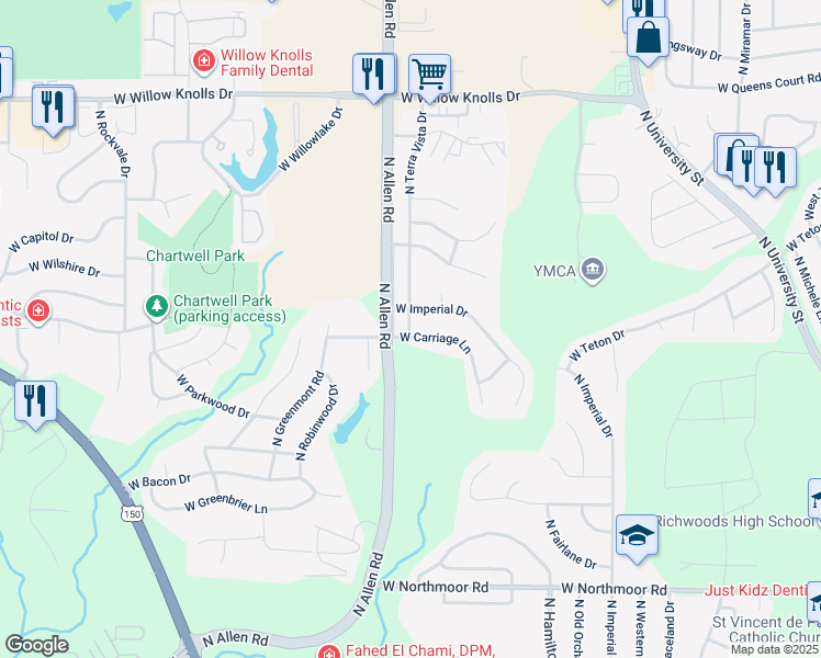 map of restaurants, bars, coffee shops, grocery stores, and more near in Peoria