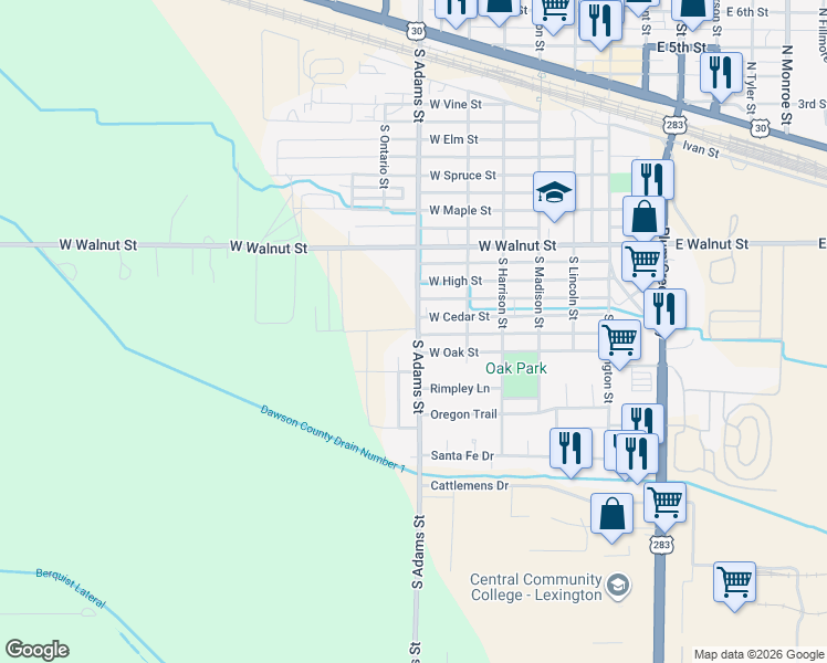 map of restaurants, bars, coffee shops, grocery stores, and more near 513 West Cedar Street in Lexington
