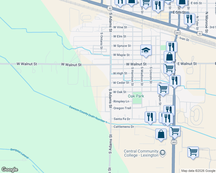 map of restaurants, bars, coffee shops, grocery stores, and more near 605 West Cedar Street in Lexington