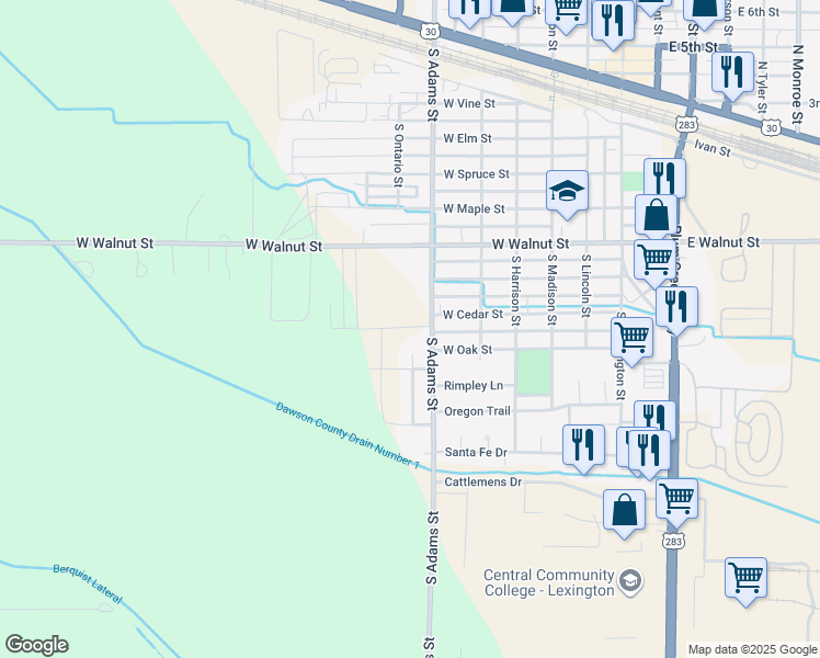 map of restaurants, bars, coffee shops, grocery stores, and more near 605 West Cedar Street in Lexington